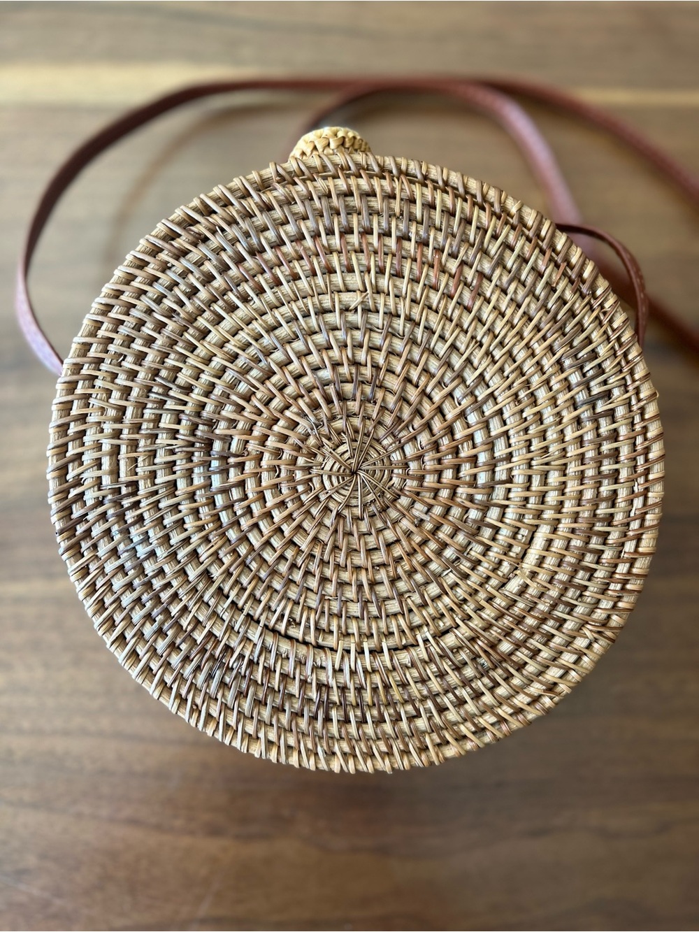 Round Woven Crossbody Bag - Natural Brown